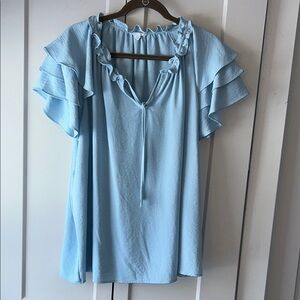 Cynthia Rowley Light Blue Ruffle Sleeve Blouse